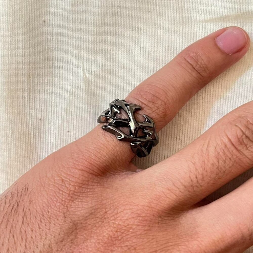 Men's Black Stainless Steel Flame Chain Ring